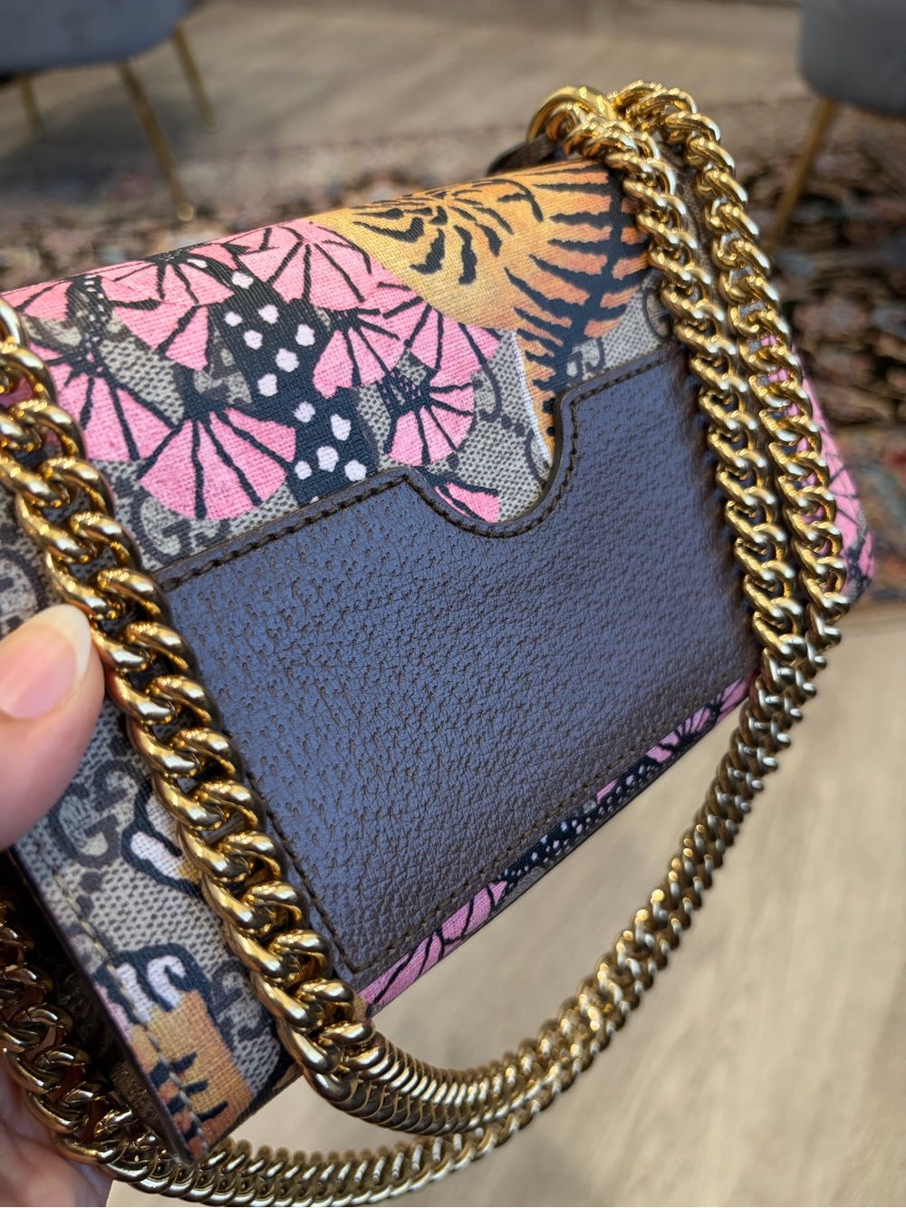 Gucci Brown GG Canvas Shoulder Bag with Pink & Tan Tiger Print - Picture 3 of 4